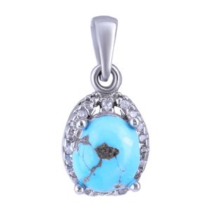 آویز گردنبند نقره زنانه بازرگانی میلادی مدل فیروزه طبیعی نگین برلیان کد pkr_340